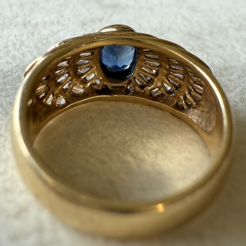 14k Yellow Gold Oval Blue Sapphire Diamond Ring