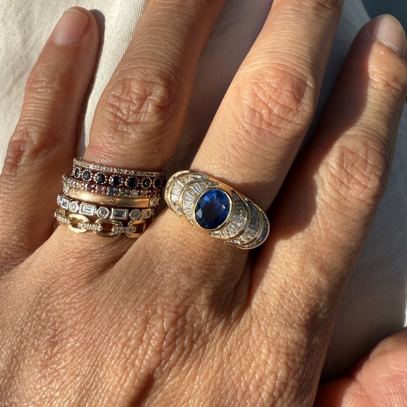 14k Yellow Gold Oval Blue Sapphire Diamond Ring