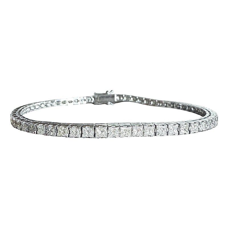 14k White Gold Princess Cut Diamond Tennis Bracelet 3.43ctw
