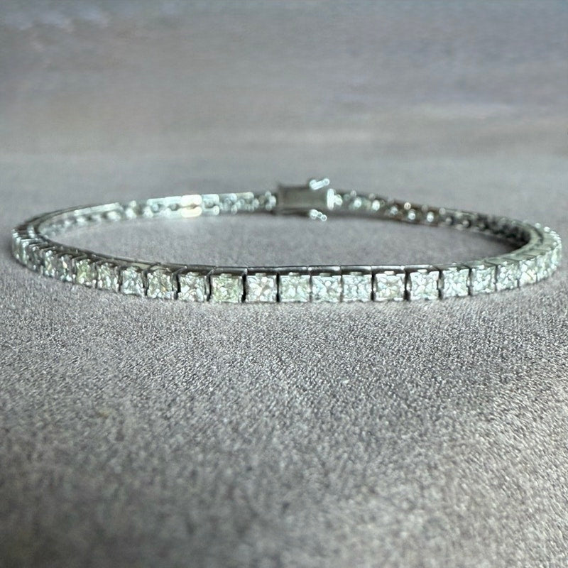 14k White Gold Princess Cut Diamond Tennis Bracelet 3.43ctw