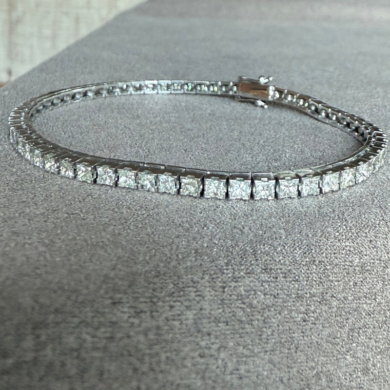 14k White Gold Princess Cut Diamond Tennis Bracelet 3.43ctw