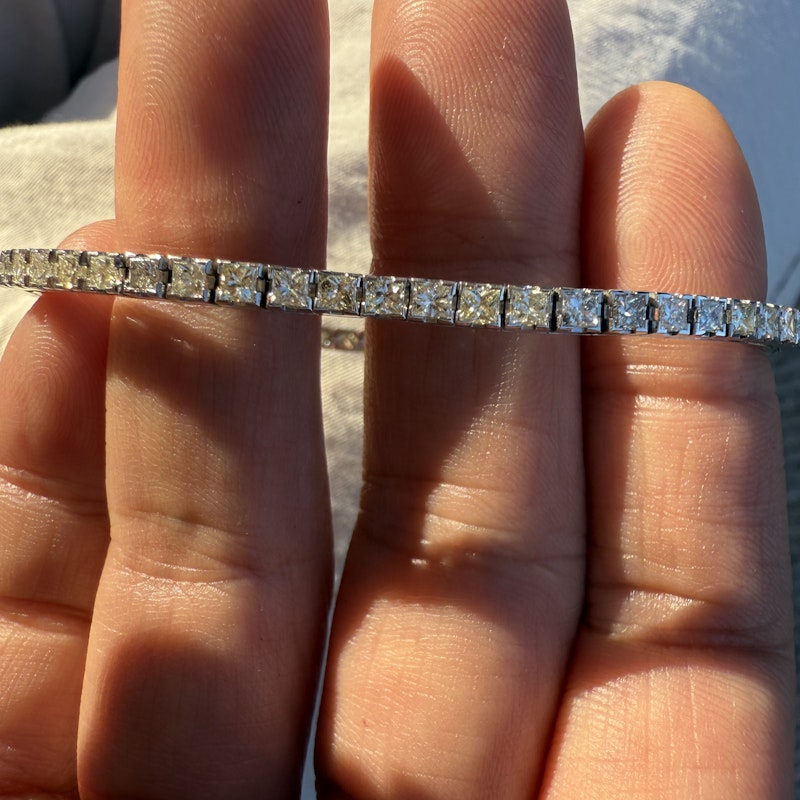 14k White Gold Princess Cut Diamond Tennis Bracelet 3.43ctw