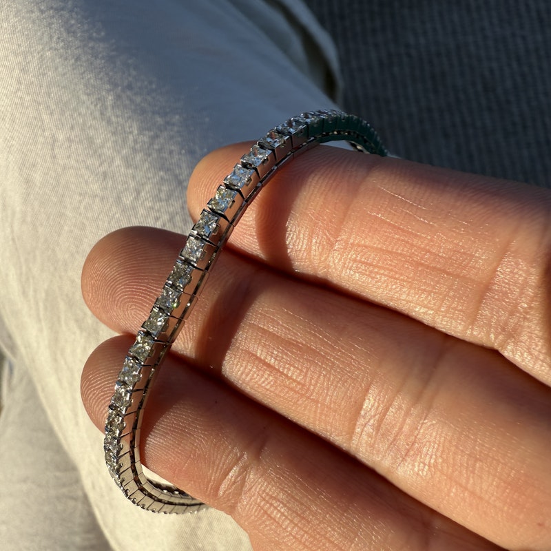 14k White Gold Princess Cut Diamond Tennis Bracelet 3.43ctw