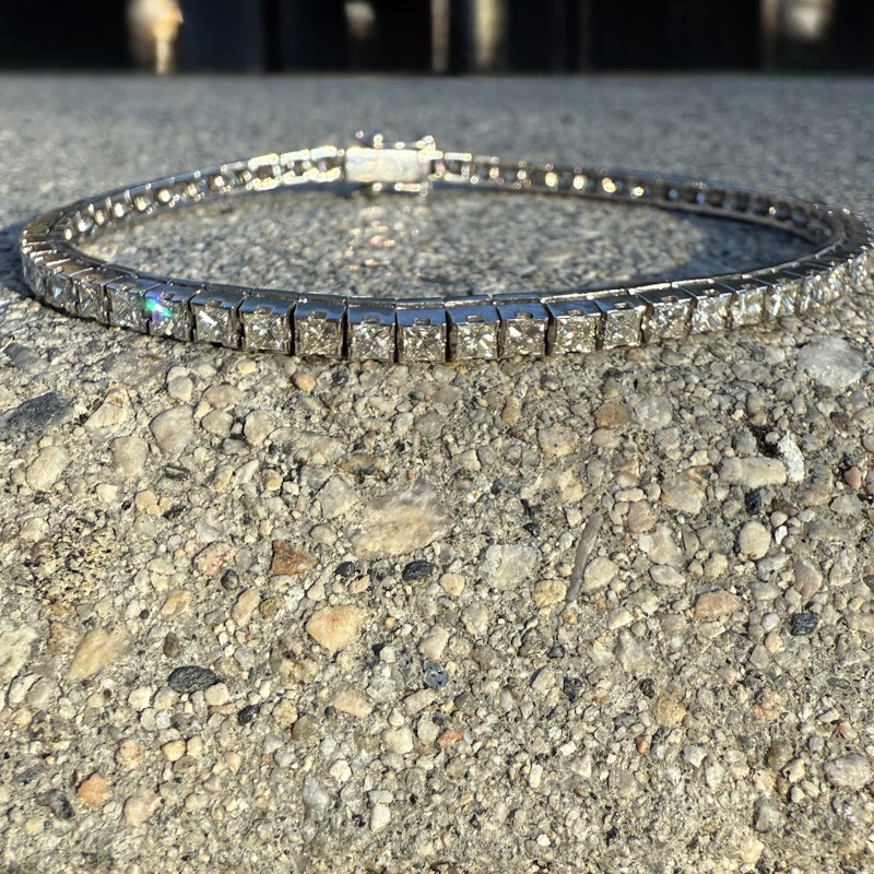 14k White Gold Princess Cut Diamond Tennis Bracelet 3.43ctw