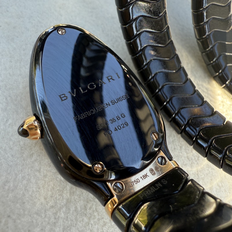 Bvlgari Serpenti Spiga Black Ceramic Rose Gold Diamond Watch 102885