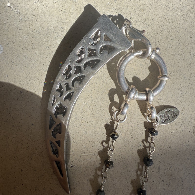 Safia Day Oxidized Silver and Diamond Horn Pendant Necklace