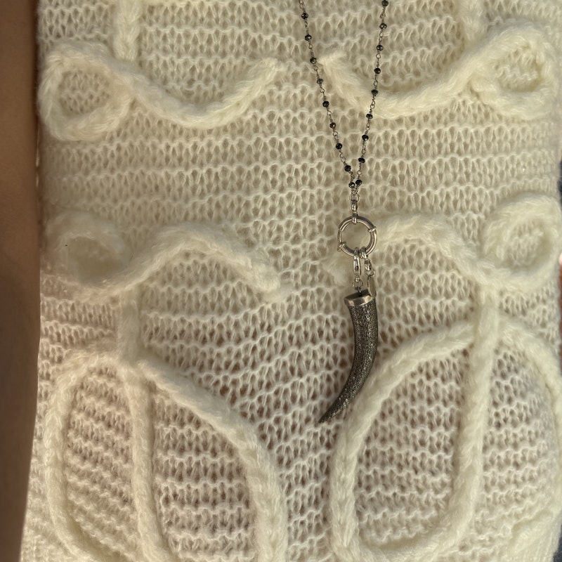 Safia Day Oxidized Silver and Diamond Horn Pendant Necklace