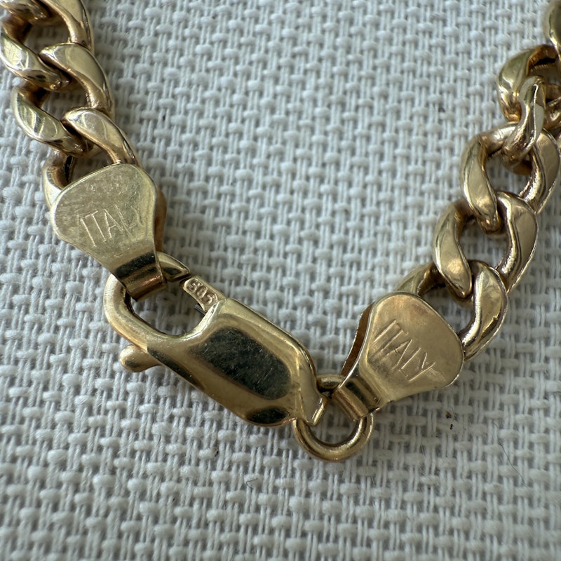 14k Yellow Gold White Sapphire Heart Curb Link Necklace
