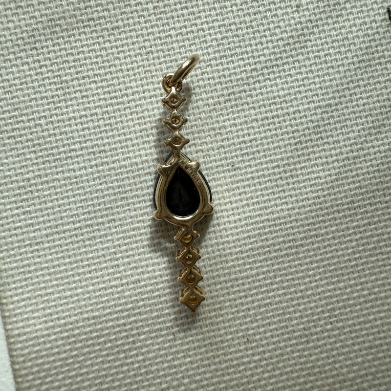 14k Yellow Gold Pear Cut Blue Sapphire and Diamond Pendant