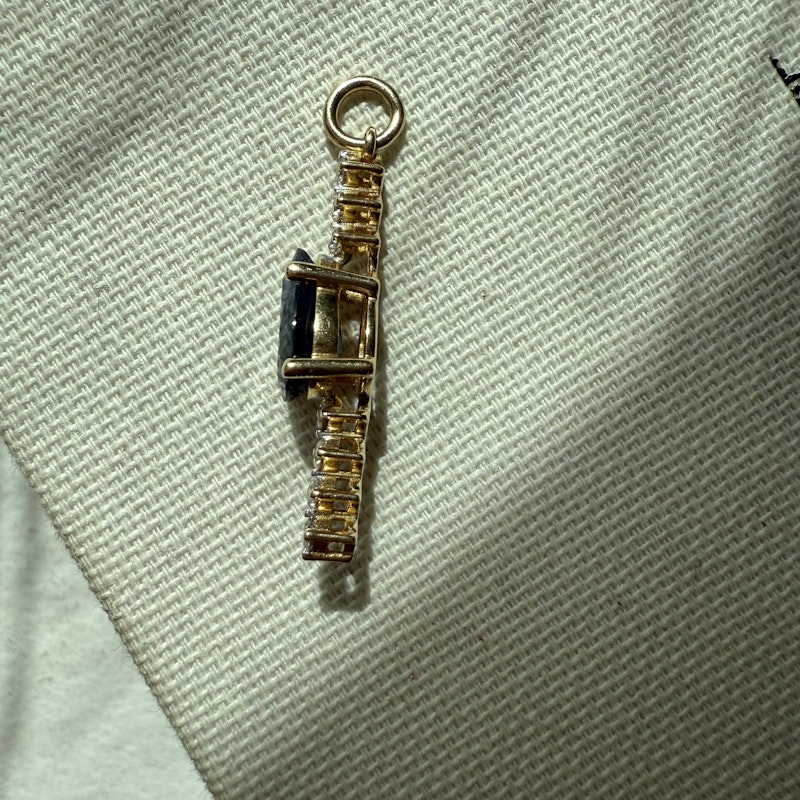 14k Yellow Gold Pear Cut Blue Sapphire and Diamond Pendant