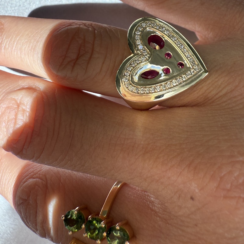 14k Yellow Gold Ruby and Diamond Heartburst Ring