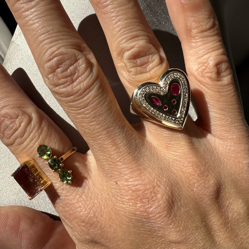 14k Yellow Gold Ruby and Diamond Heartburst Ring