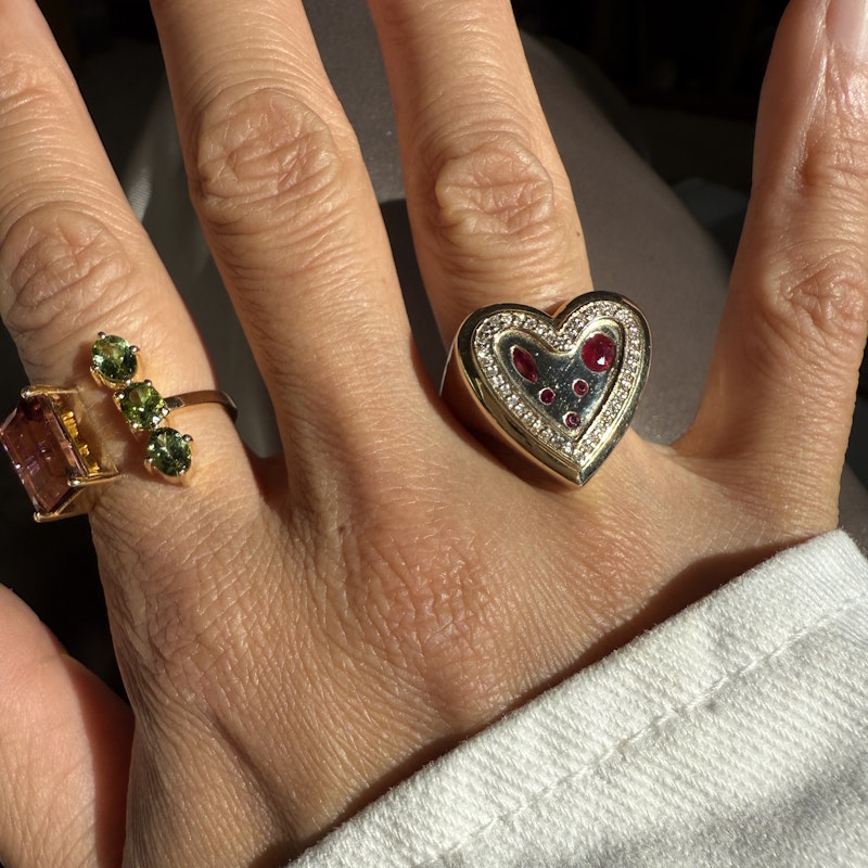 14k Yellow Gold Ruby and Diamond Heartburst Ring