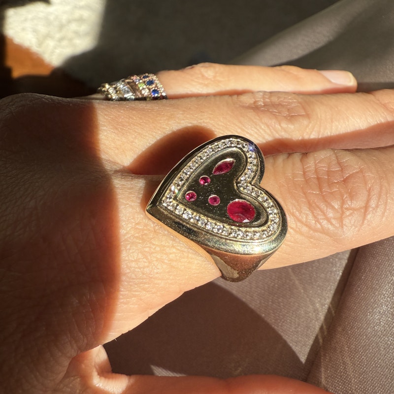 14k Yellow Gold Ruby and Diamond Heartburst Ring
