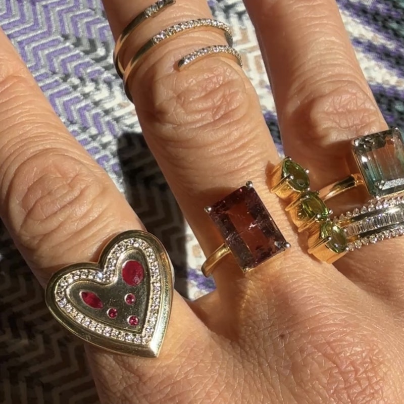 14k Yellow Gold Ruby and Diamond Heartburst Ring