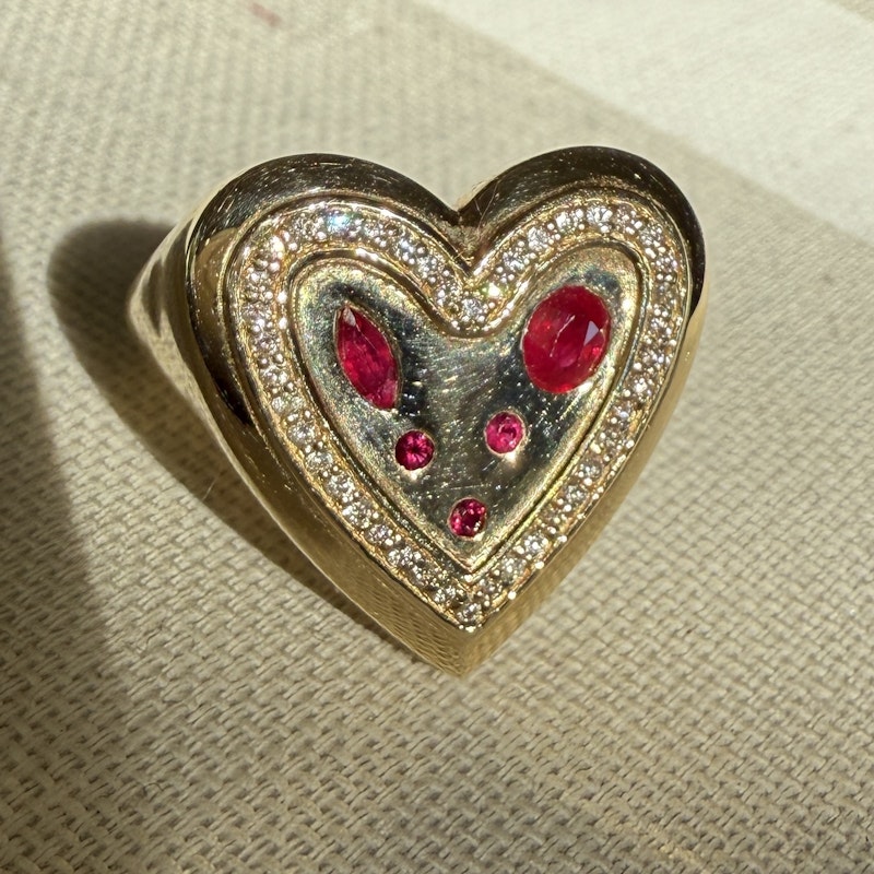 14k Yellow Gold Ruby and Diamond Heartburst Ring