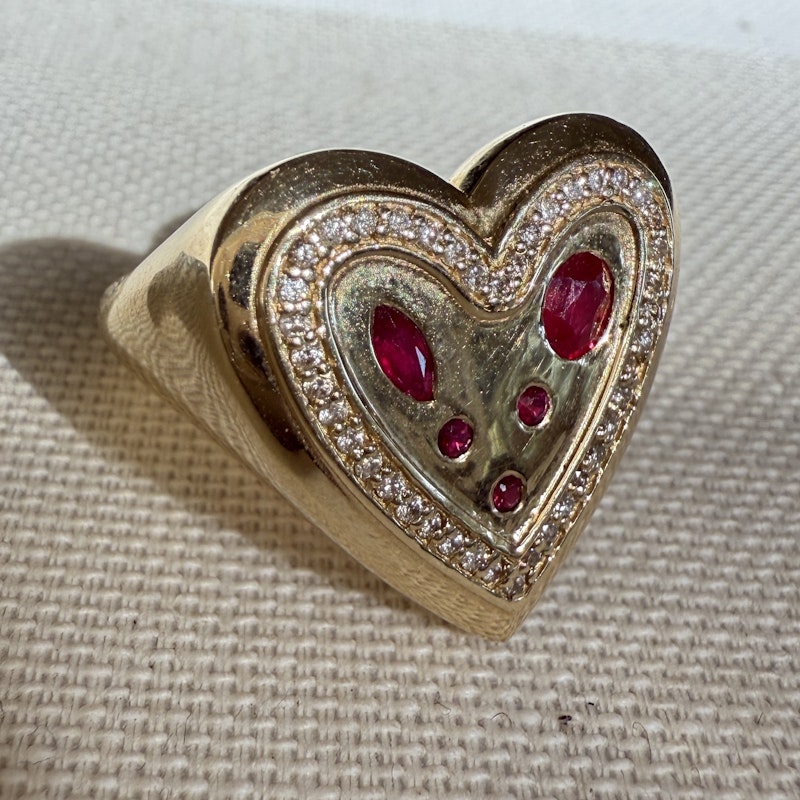 14k Yellow Gold Ruby and Diamond Heartburst Ring