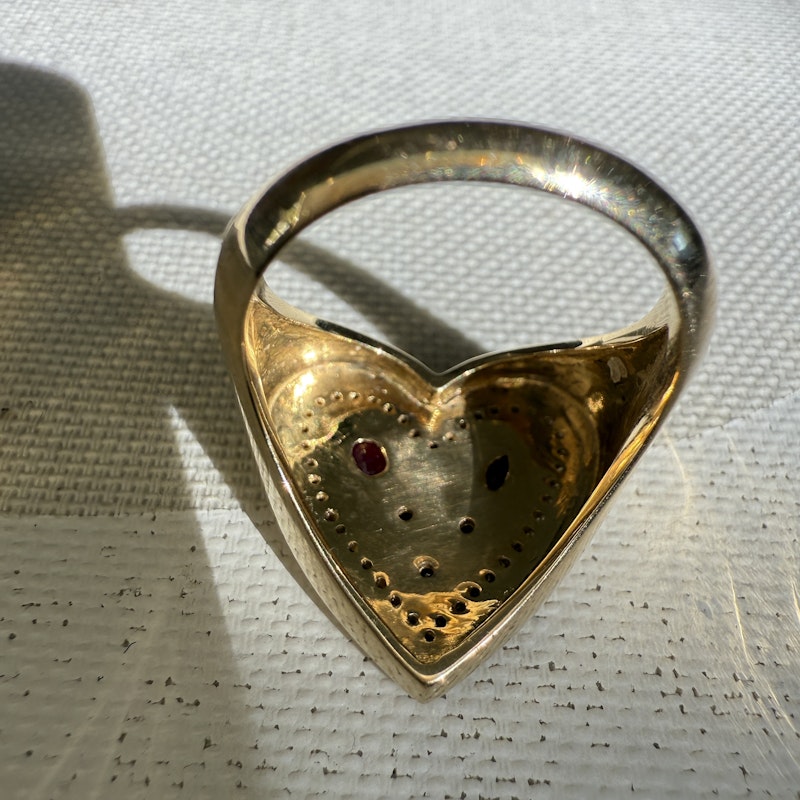 14k Yellow Gold Ruby and Diamond Heartburst Ring