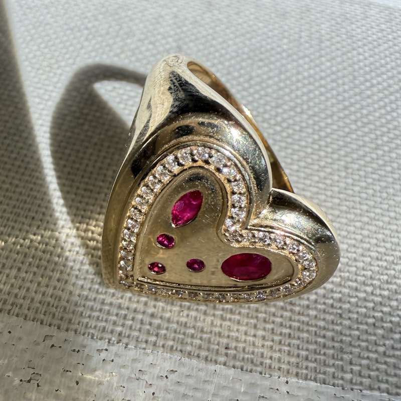 14k Yellow Gold Ruby and Diamond Heartburst Ring