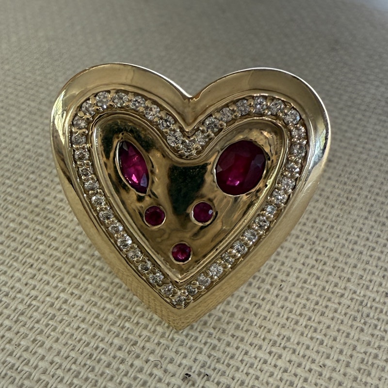 14k Yellow Gold Ruby and Diamond Heartburst Ring