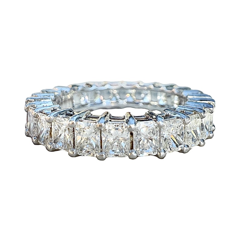 Platinum Emerald Cut Diamond Eternity Band Ring 3.17ctw