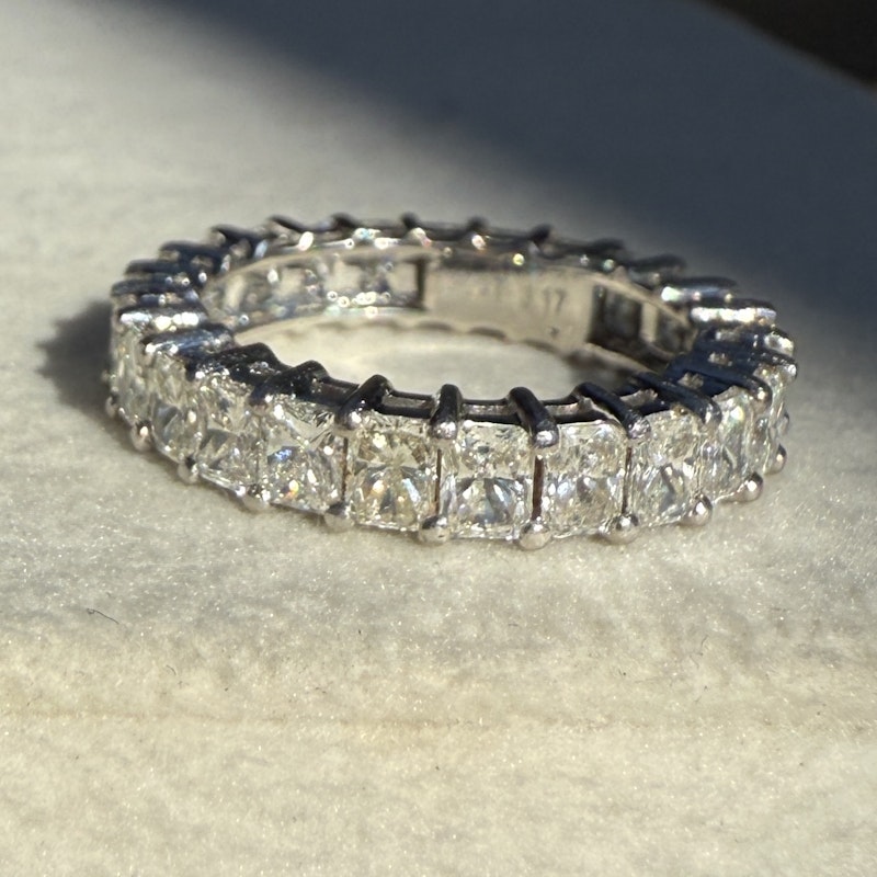 Platinum Emerald Cut Diamond Eternity Band Ring 3.17ctw