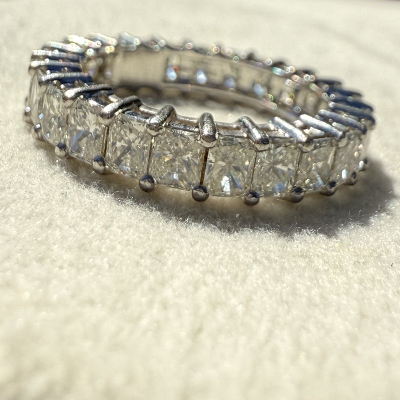 Platinum Emerald Cut Diamond Eternity Band Ring 3.17ctw