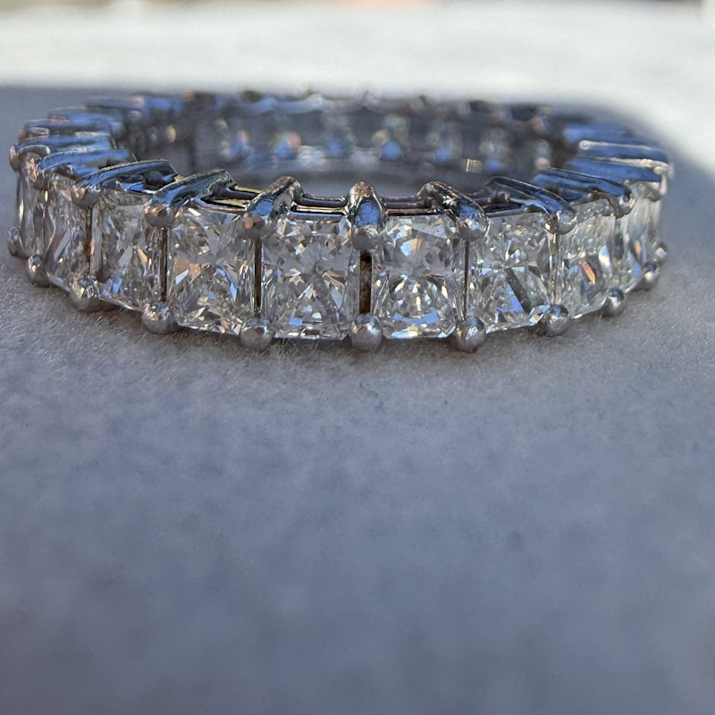 Platinum Emerald Cut Diamond Eternity Band Ring 3.17ctw