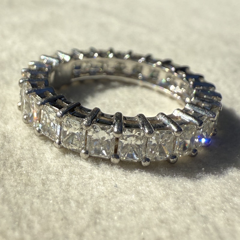 Platinum Emerald Cut Diamond Eternity Band Ring 3.17ctw