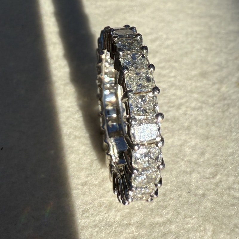 Platinum Emerald Cut Diamond Eternity Band Ring 3.17ctw