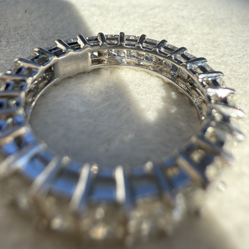Platinum Emerald Cut Diamond Eternity Band Ring 3.17ctw