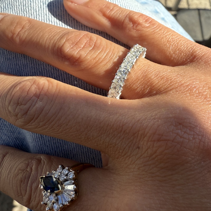 Platinum Emerald Cut Diamond Eternity Band Ring 3.17ctw