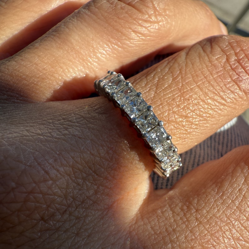 Platinum Emerald Cut Diamond Eternity Band Ring 3.17ctw
