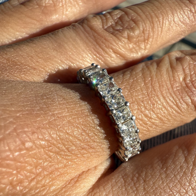 Platinum Emerald Cut Diamond Eternity Band Ring 3.17ctw