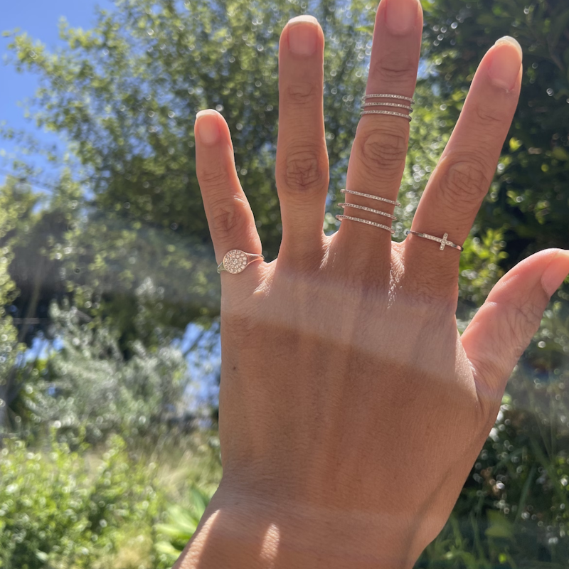 14k Rose Gold and Diamond Sideways Cross Ring