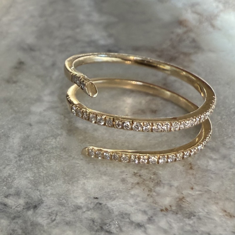 14k Yellow Gold Pavé Diamond Coil Ring