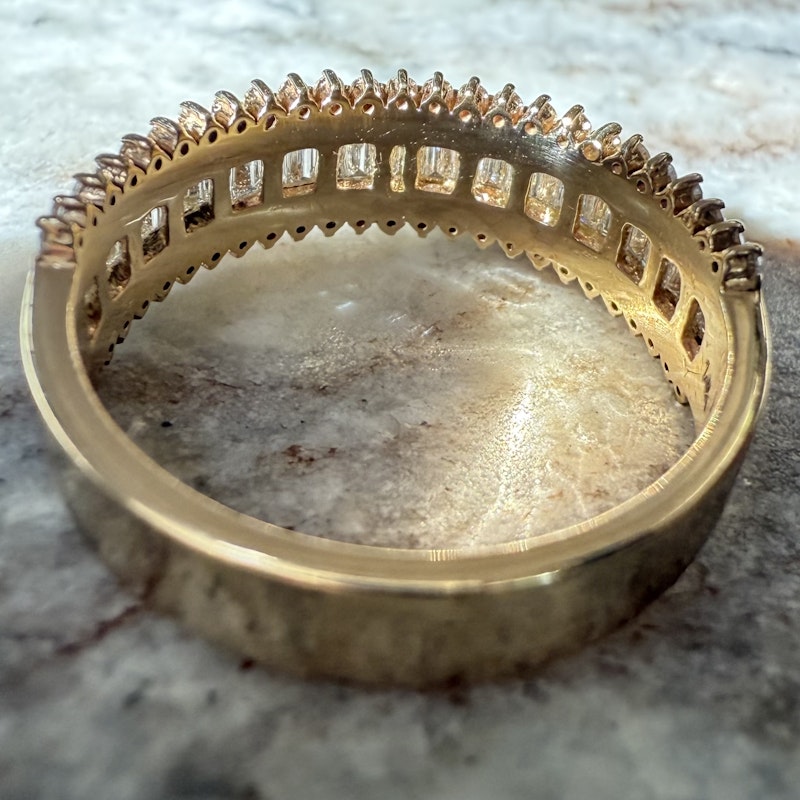 14k Yellow Gold Round and Baguette Diamond Row Ring