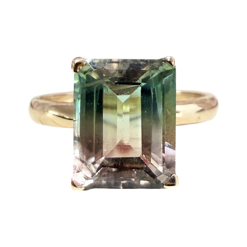 14k Yellow Gold Watermelon Tourmaline Ring