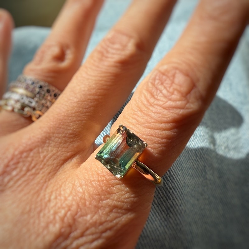 14k Yellow Gold Watermelon Tourmaline Ring