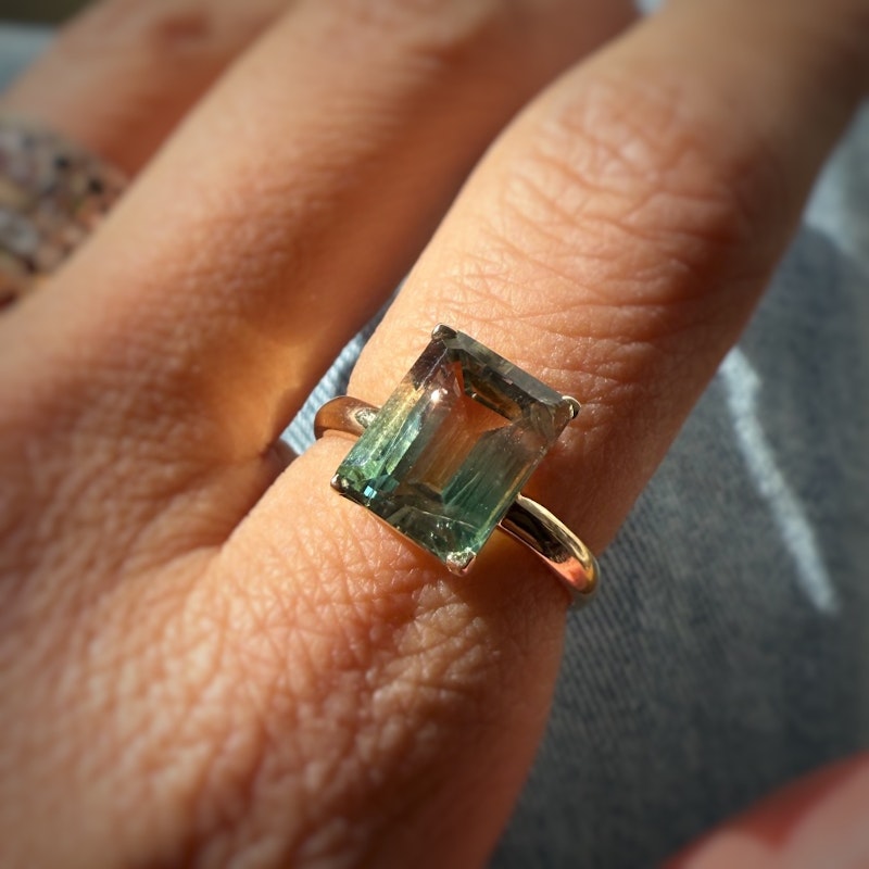 14k Yellow Gold Watermelon Tourmaline Ring