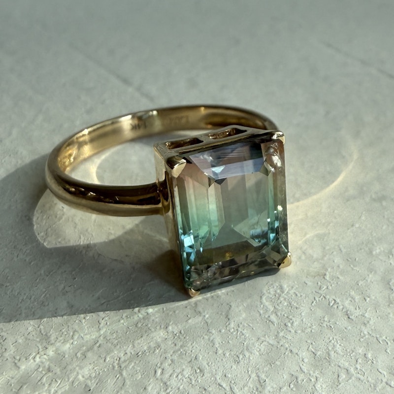 14k Yellow Gold Watermelon Tourmaline Ring
