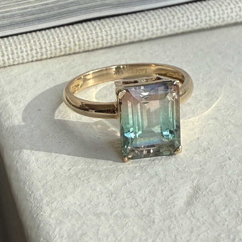 14k Yellow Gold Watermelon Tourmaline Ring