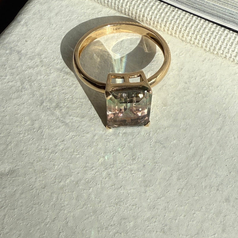 14k Yellow Gold Watermelon Tourmaline Ring
