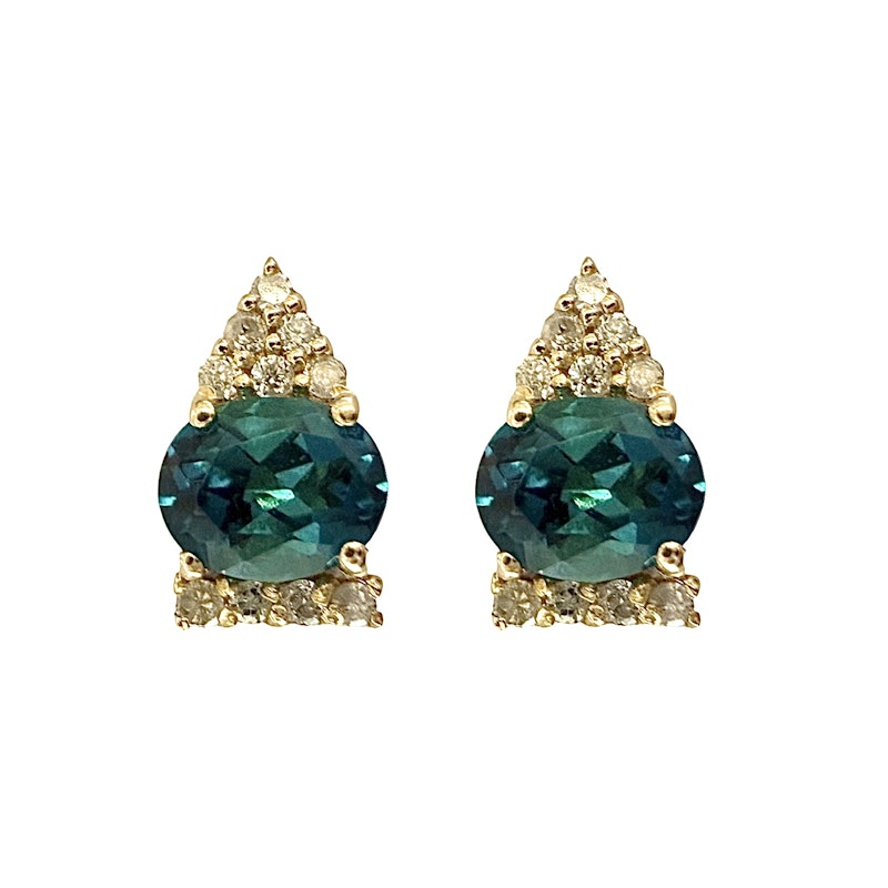 14k Yellow Gold Blue Tourmaline Diamond Studs