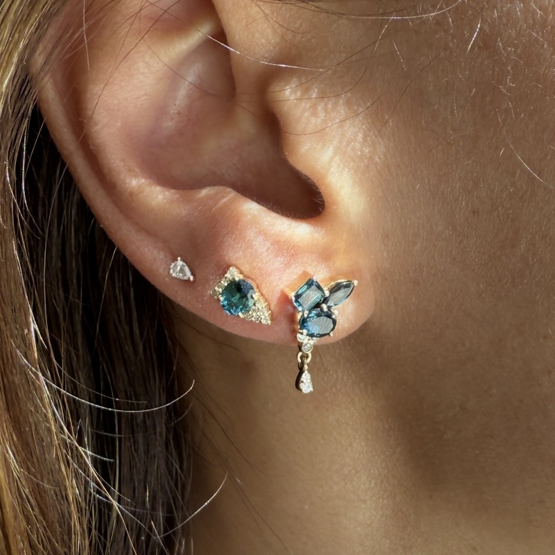14k Yellow Gold Blue Tourmaline Diamond Studs