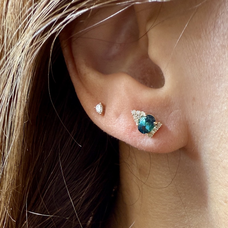 14k Yellow Gold Blue Tourmaline Diamond Studs