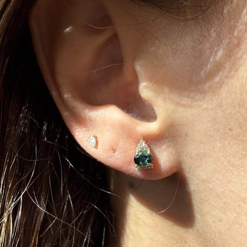 14k Yellow Gold Blue Tourmaline Diamond Studs