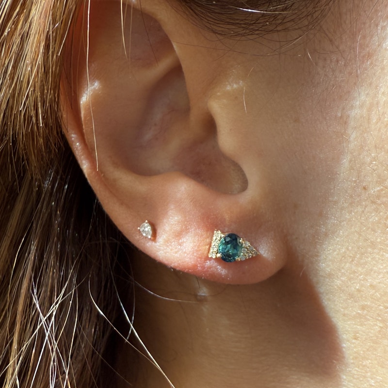 14k Yellow Gold Blue Tourmaline Diamond Studs