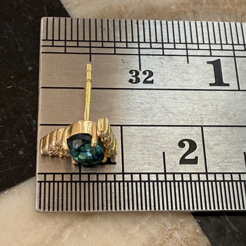 14k Yellow Gold Blue Tourmaline Diamond Studs