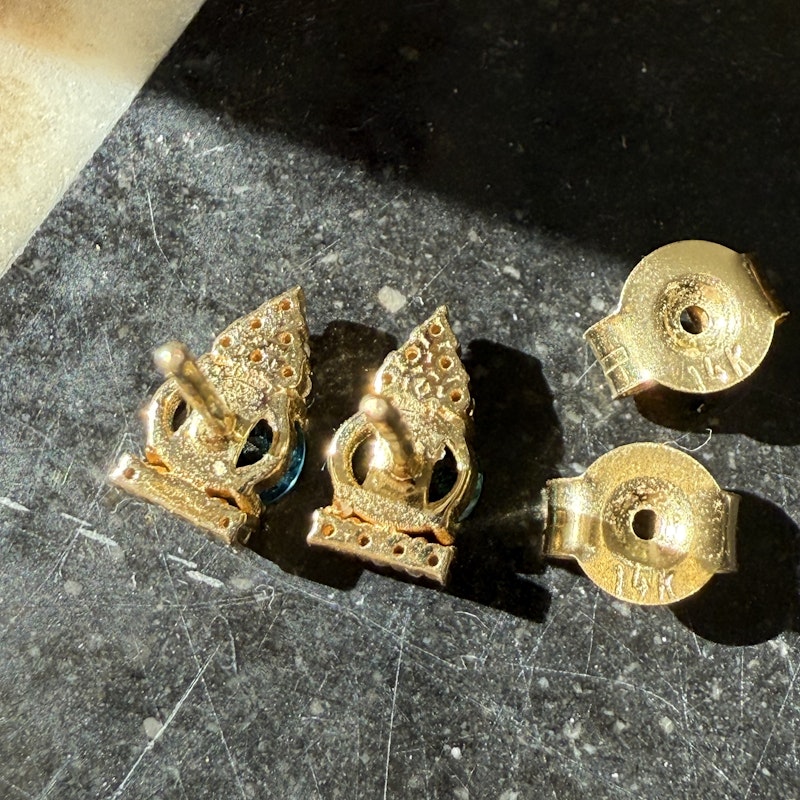 14k Yellow Gold Blue Tourmaline Diamond Studs